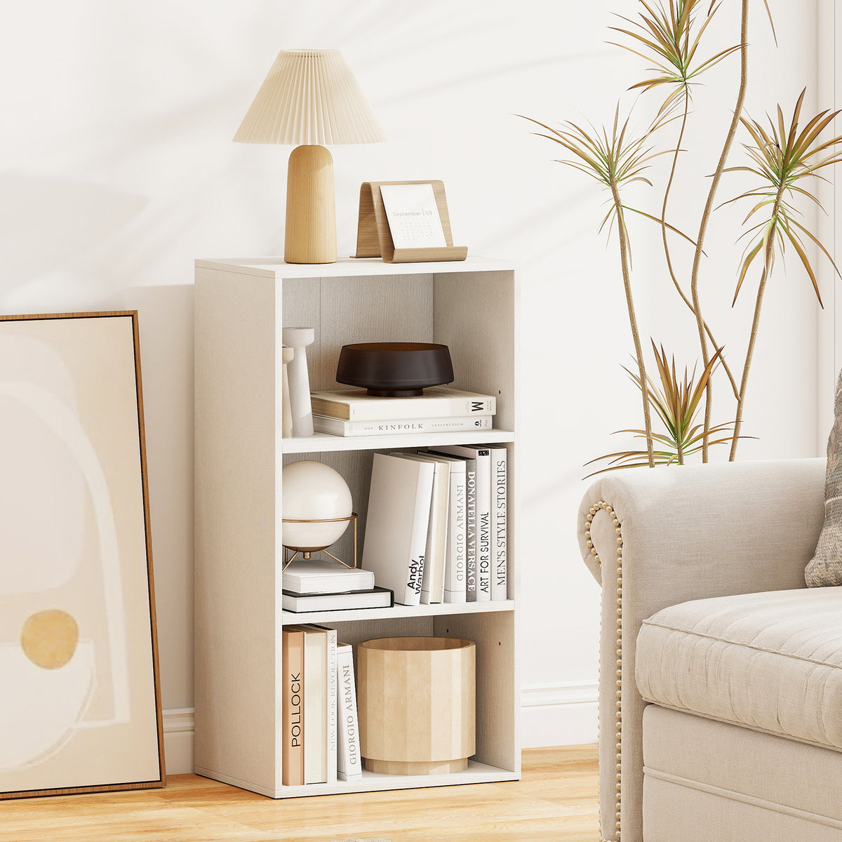 3-Cube Bookcase with 7-Position Adjustable Shelves and Anti-Toppling Kits-White