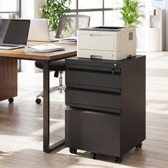 3-Drawer Mobile File Cabinet with 5 Casters and 2 Keys for A4-Black