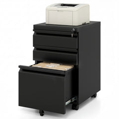 3-Drawer Mobile File Cabinet with 5 Casters and 2 Keys for A4-Black
