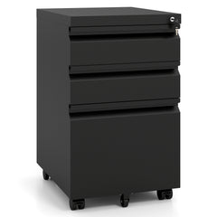 3-Drawer Mobile File Cabinet with 5 Casters and 2 Keys for A4-Black