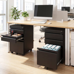 3-Drawer Mobile File Cabinet with 5 Casters and 2 Keys for A4-Black