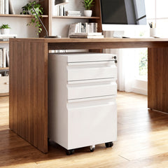 3-Drawer Mobile File Cabinet with 5 Casters and 2 Keys for A4-White