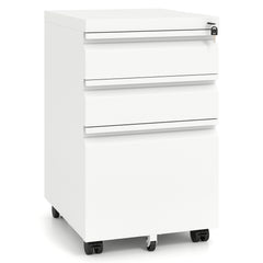 3-Drawer Mobile File Cabinet with 5 Casters and 2 Keys for A4-White
