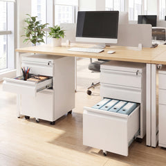 3-Drawer Mobile File Cabinet with 5 Casters and 2 Keys for A4-White