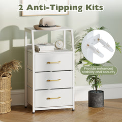 3-Drawer Storage Cabinet Vertical Storage Dresser with Detachable-White