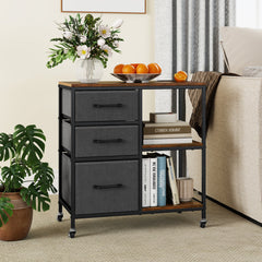 3 Drawer Wooden Mobile File Cabinet with Open Storage Shelves-Rusticbrown