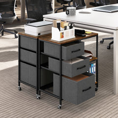 3 Drawer Wooden Mobile File Cabinet with Open Storage Shelves-Rusticbrown