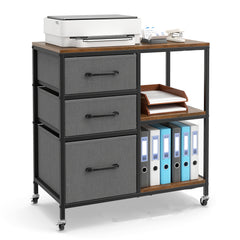 3 Drawer Wooden Mobile File Cabinet with Open Storage Shelves-Rusticbrown