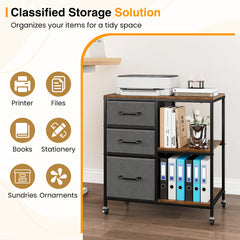 3 Drawer Wooden Mobile File Cabinet with Open Storage Shelves-Rusticbrown