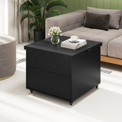 3-In-1 Lift Top Coffee Table with Hidden Storage Drawers and 360° Lockable Wheels-Black