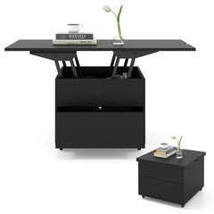 3-In-1 Lift Top Coffee Table with Hidden Storage Drawers and 360° Lockable Wheels-Black