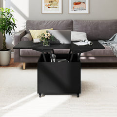 3-In-1 Lift Top Coffee Table with Hidden Storage Drawers and 360° Lockable Wheels-Black