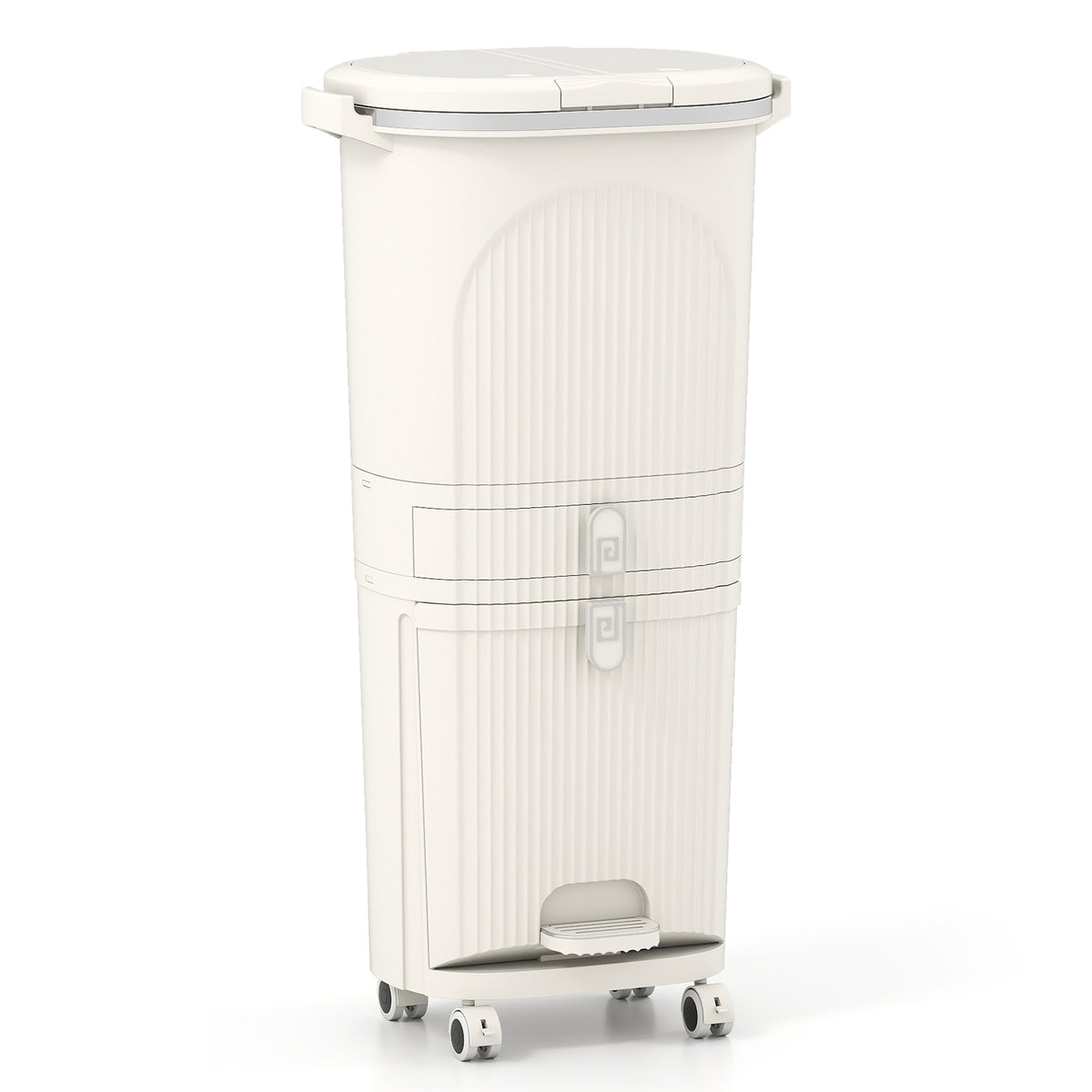3-Layer Sorting Trash Bin with 2 Removable Buckets-Beige