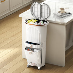 3-Layer Sorting Trash Bin with 2 Removable Buckets-White