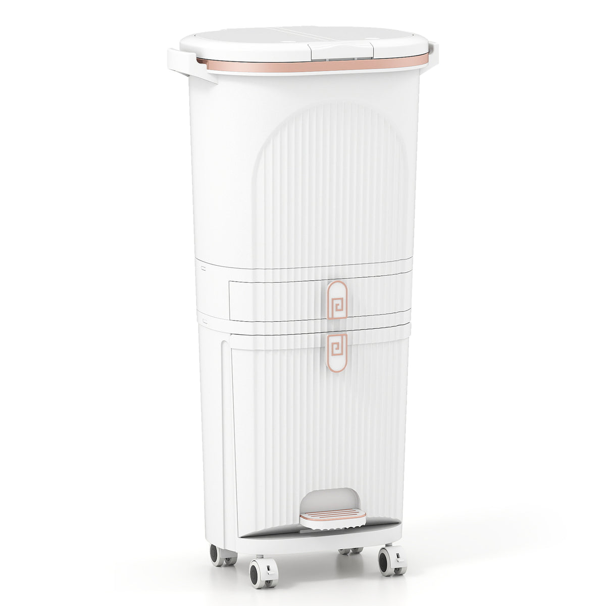 3-Layer Sorting Trash Bin with 2 Removable Buckets-White