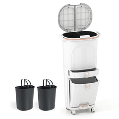 3-Layer Sorting Trash Bin with 2 Removable Buckets-White