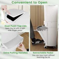 3-Layer Sorting Trash Bin with 2 Removable Buckets-White