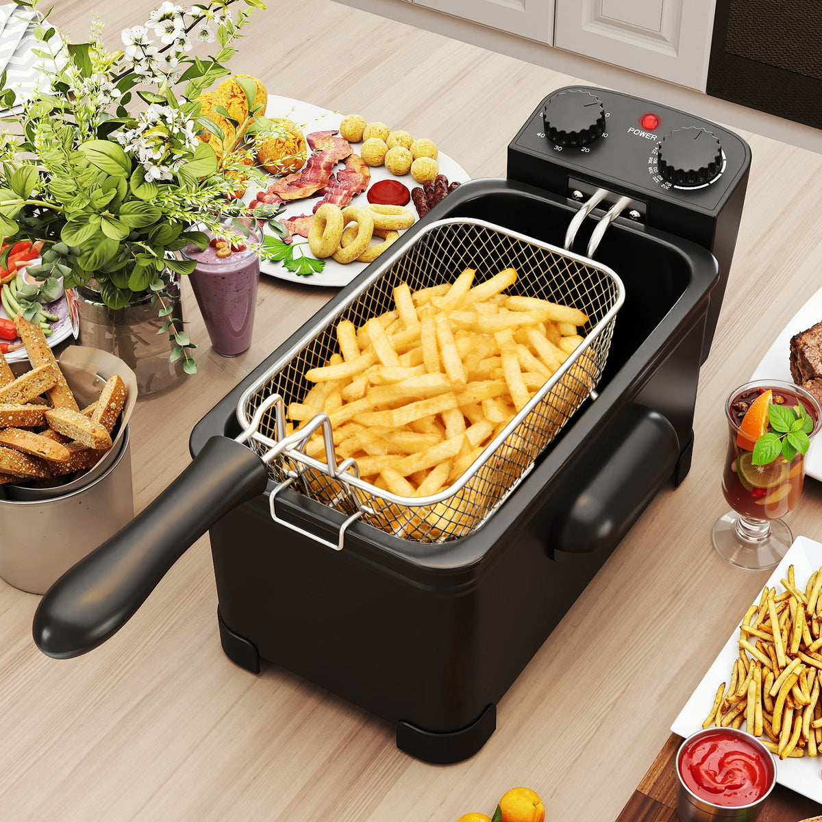 3 Liter 2000W Electric Deep Fryer with Detachable Frying Basket