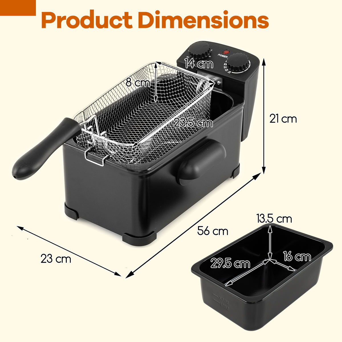 3 Liter 2000W Electric Deep Fryer with Detachable Frying Basket
