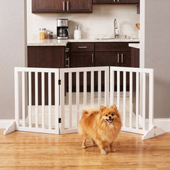 3-Panel Foldable Pet Fence with Support Feet and Flexible 2-Way Hinges-White