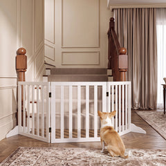 3-Panel Foldable Pet Fence with Support Feet and Flexible 2-Way Hinges-White