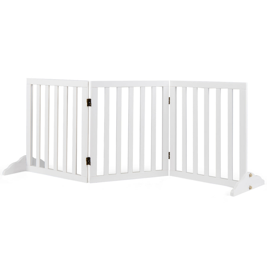 3-Panel Foldable Pet Fence with Support Feet and Flexible 2-Way Hinges-White