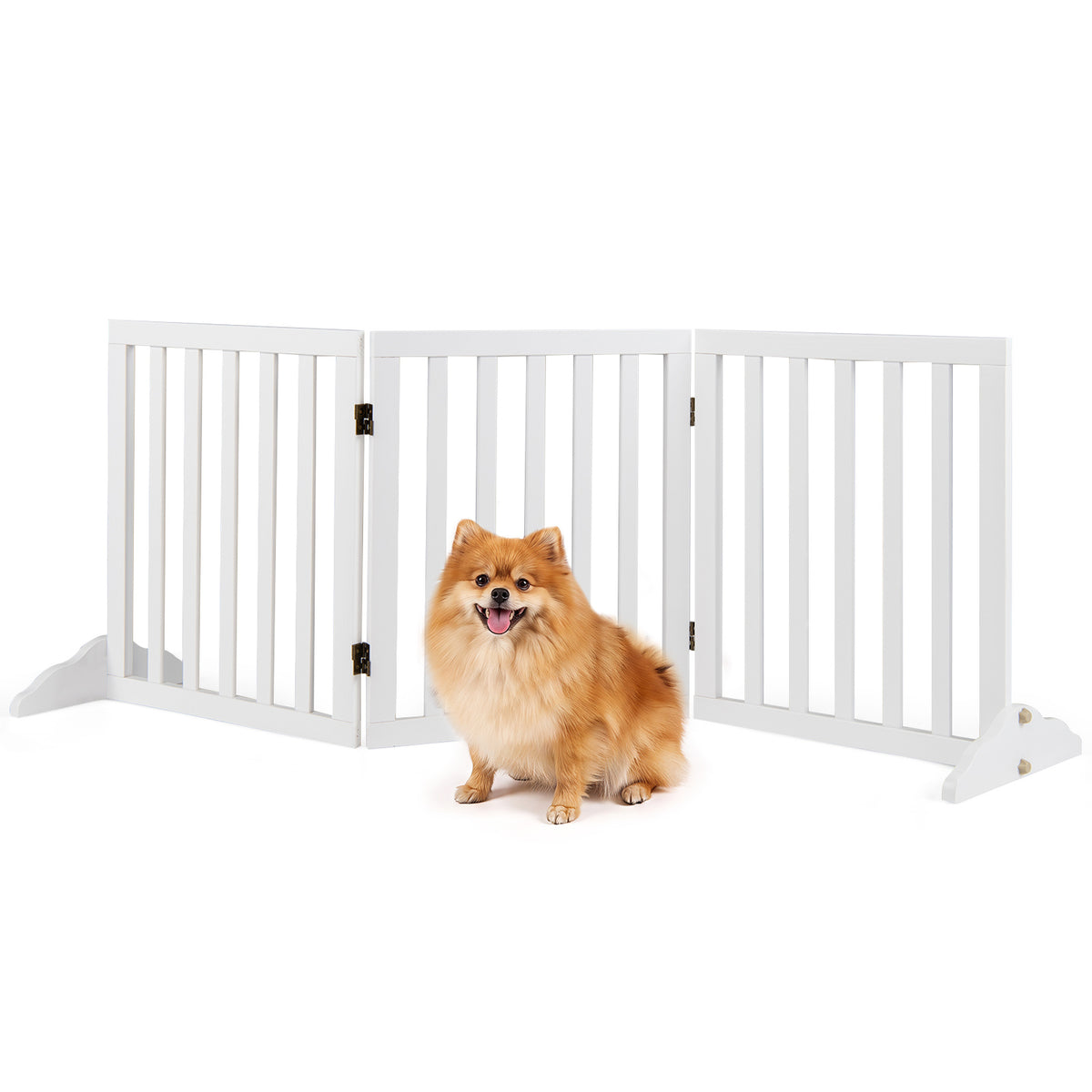 3-Panel Foldable Pet Fence with Support Feet and Flexible 2-Way Hinges-White