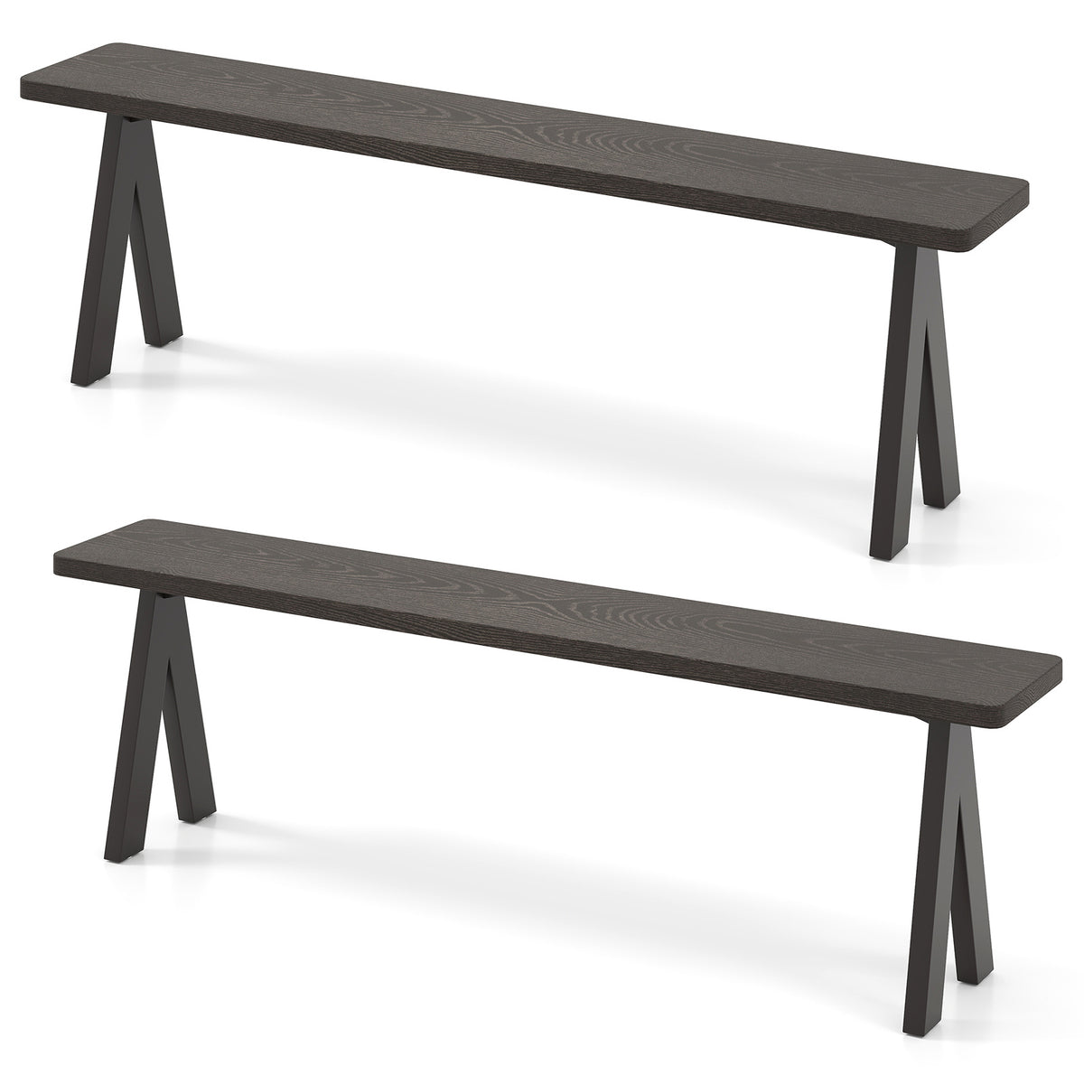 3-Person Outdoor Bench Set of 2 with 360 kg Bearing Capacity-Dark Brown