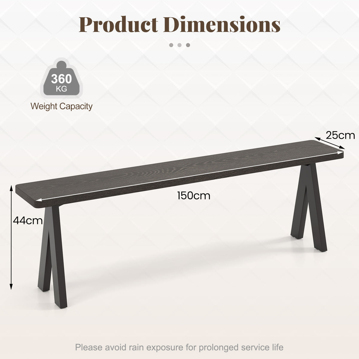 3-Person Outdoor Bench Set of 2 with 360 kg Bearing Capacity-Dark Brown
