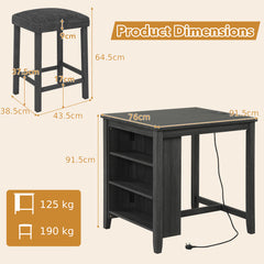 3-Piece Bar Table Set with Power Outlet Counter Height Kitchen Dining Table-Black