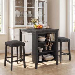 3-Piece Bar Table Set with Power Outlet Counter Height Kitchen Dining Table-Black