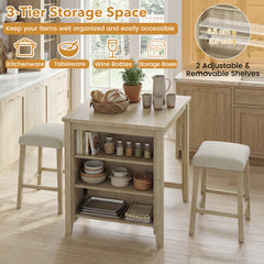 3-Piece Bar Table Set with Power Outlet Counter Height Kitchen Dining Table-Grey