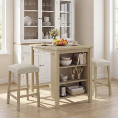 3-Piece Bar Table Set with Power Outlet Counter Height Kitchen Dining Table-Grey