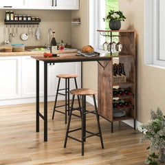 3-Piece Bar Table and Chair Set with Wine Glass Holders and 6-Bottle Wine Racks-Brown