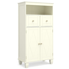 The floor cabinet with two drawers and a double door cupboard with diamond detailing
