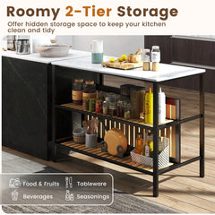 3-Piece Dining Table Set Kitchen Island and 2 Bar Stools Set with 2-Tier Storage Shelf-White