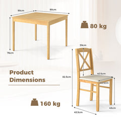 3-Piece Dining Table Set Wooden Square Kitchen Table with 2 Upholstered Chairs for 2 People-Natural