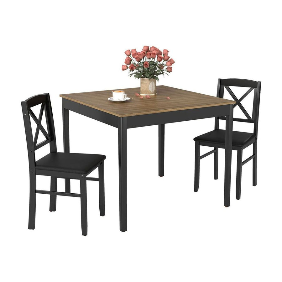 3-Piece Dining Table Set Wooden Square Kitchen Table with 2 Upholstered Chairs for 2 People-Rustic Brown