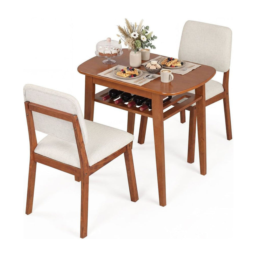 3-Piece Dining Table Set with Storage Rack for Small Spaces-Cherry