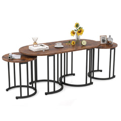 3-Piece Nesting Coffee Table Set 110cm Coffee Table with 2 Side Tables-Rustic Brown