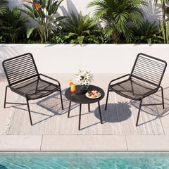 3 Piece Patio Bistro Set Rattan Chairs with Side Table Outdoor Wicker Conversation Set-Black