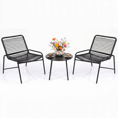 3 Piece Patio Bistro Set Rattan Chairs with Side Table Outdoor Wicker Conversation Set-Black