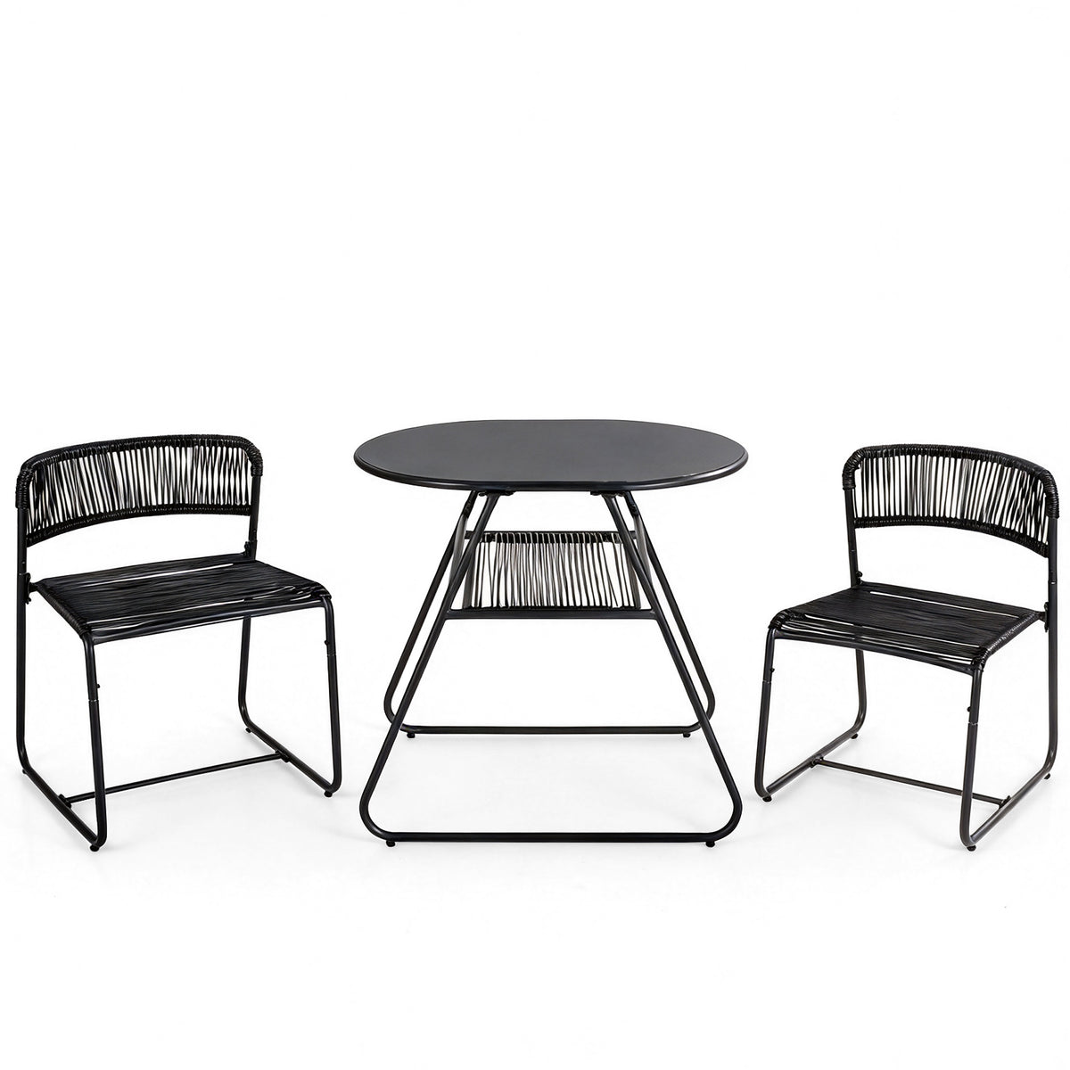 3-Piece Patio Bistro Set with Solid Metal Frame for Porch-Black