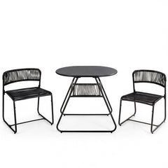 3-Piece Patio Bistro Set with Solid Metal Frame for Porch-Black