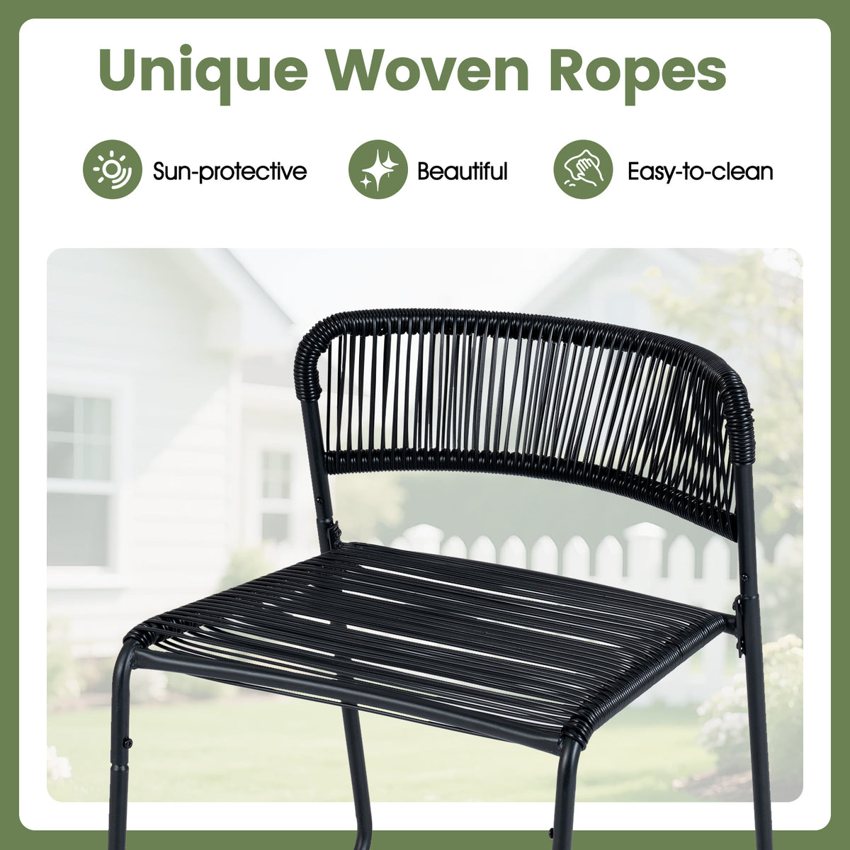 3-Piece Patio Bistro Set with Solid Metal Frame for Porch-Black
