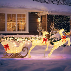3-Piece Christmas Lighted Reindeer and Sleigh Set Lighted Deer Decoration