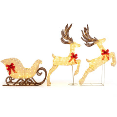 3-Piece Christmas Lighted Reindeer and Sleigh Set Lighted Deer Decoration