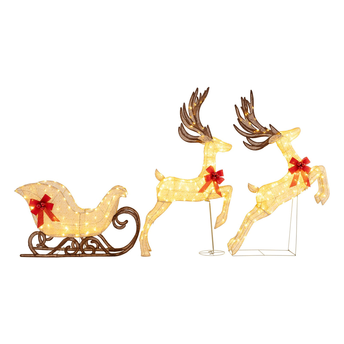 3-Piece Christmas Lighted Reindeer and Sleigh Set Lighted Deer Decoration