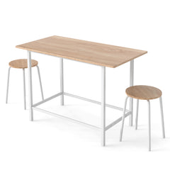 3-Piece Dining Set with 2 Round Chairs and Adjustable Foot Pads-Natural