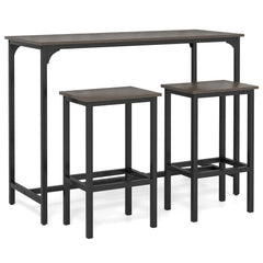 3-Piece Dining Table Set with High Top Rectangular Pub Table and Chairs-Grey